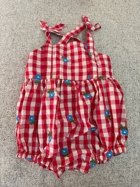 Hanna Andersson Red and White Gingham Floral Baby One-Piece